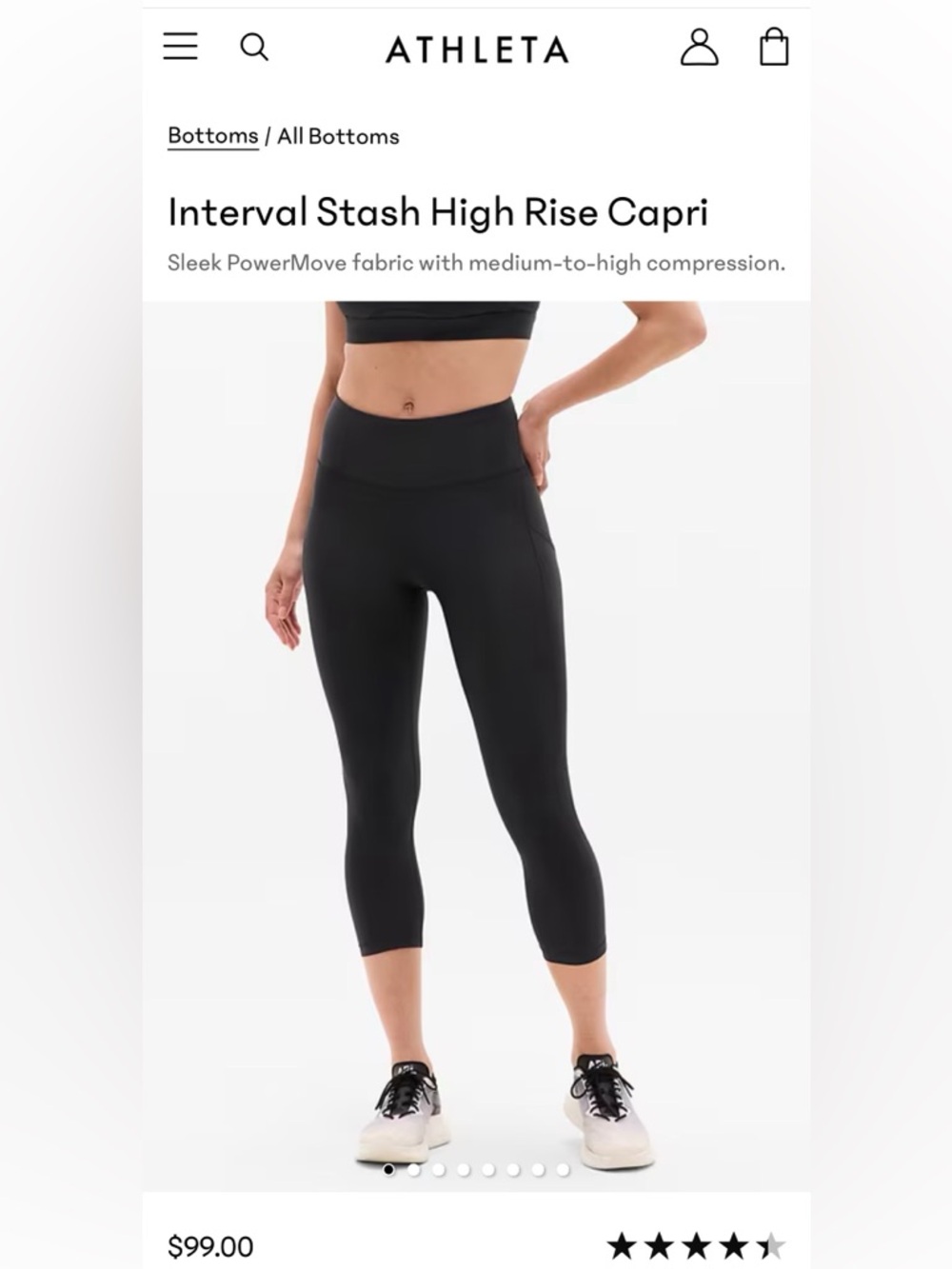 NWT! Athleta Interval Stash High Rise Capri in Black Size Medium